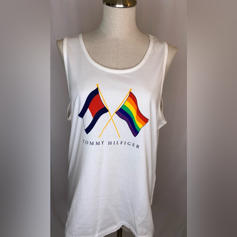 Men’s Tommy Hilfiger pride tank top white sleeveless tee rainbow medium NWT